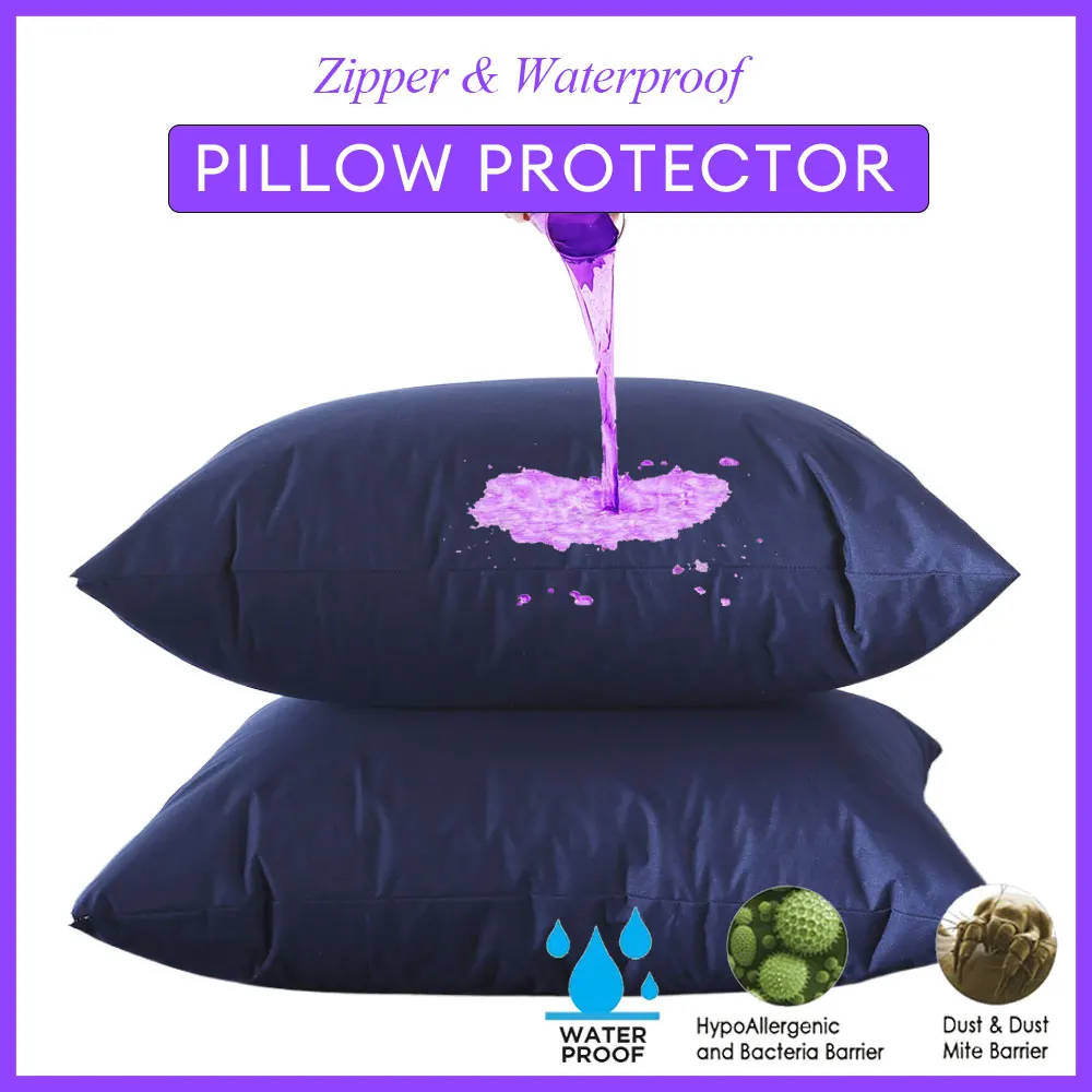 2pcs Solid Pillow Protector Wateprroof Pillowcases with Zipper Bedbug Proof & Hypoallergenic