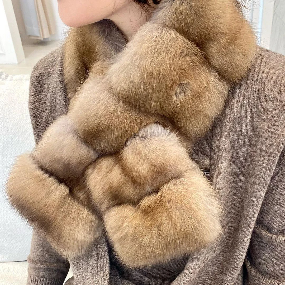 Luxury New Style 100% Real Sable Fur Scarf Women Winter Mink Fluffy Collar Korean Soft Neck Warmer