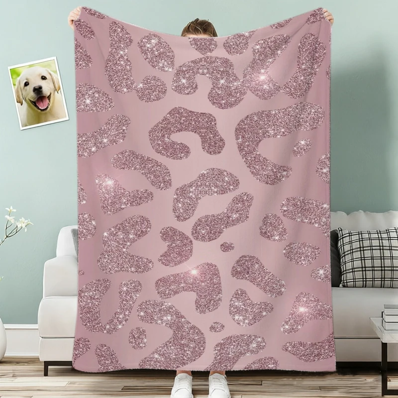 Pink Black Zebra Leopard Patchwork Glitter Fleece Blanket For Glam Bedroom Decor Lightweight Plush Throw Blanket Drape