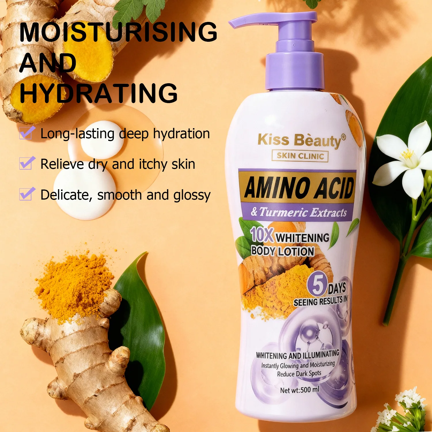 Turmeric Amino Acid Body Lotion Lasting Moisturizing Hydrating 500ml Long-lasting Deep Hydration Relieve Dry and Itchy Skin