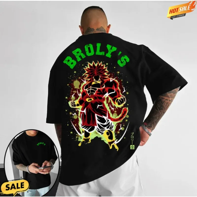 Camiseta de algodón para hombre, ropa de calle informal holgada con estampado de Anime Super Saiyan, verano 2025 Dragon Ball