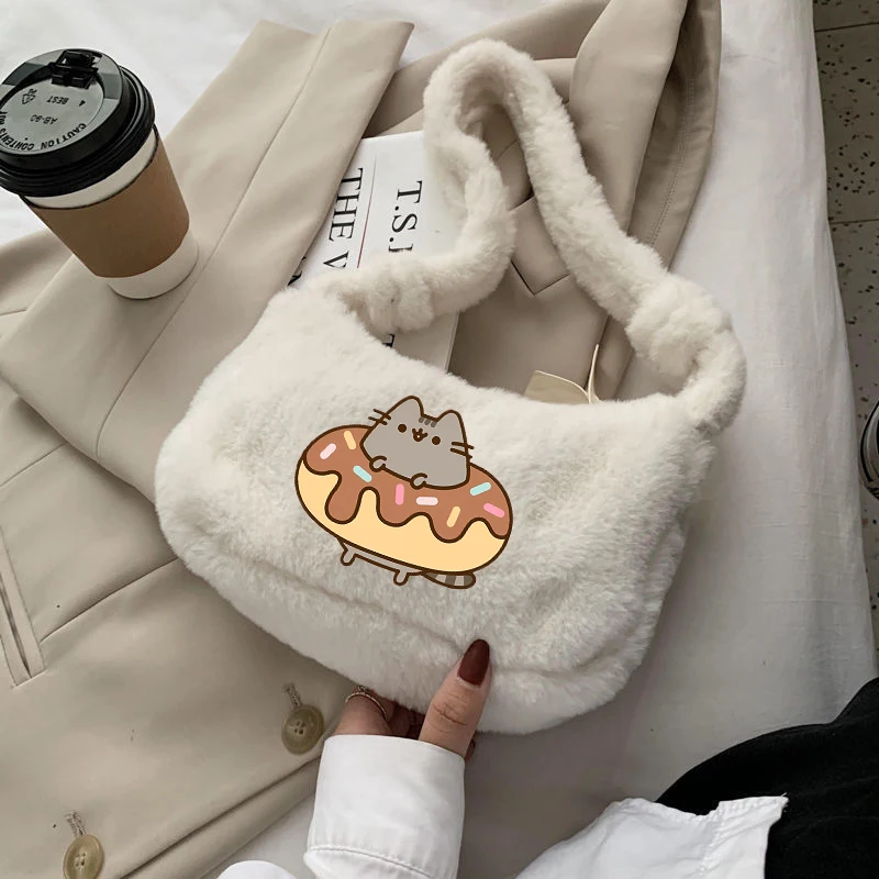 Pusheen Girls Cartoon Cute Shoulder Bag Children Anime Plush Accessories Kids Fashion Printed Handbag Casual Kawaii Bags Gifts