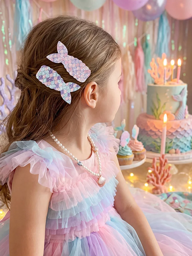 8 stks/set Zeemeermin Pailletten Haarspeld Zoete Glitter Haarspeldjes voor Kinderen Meisjes Zeemeermin Thema Verjaardagsfeestje Gunsten Cadeaus voor Gasten - afbeelding 2