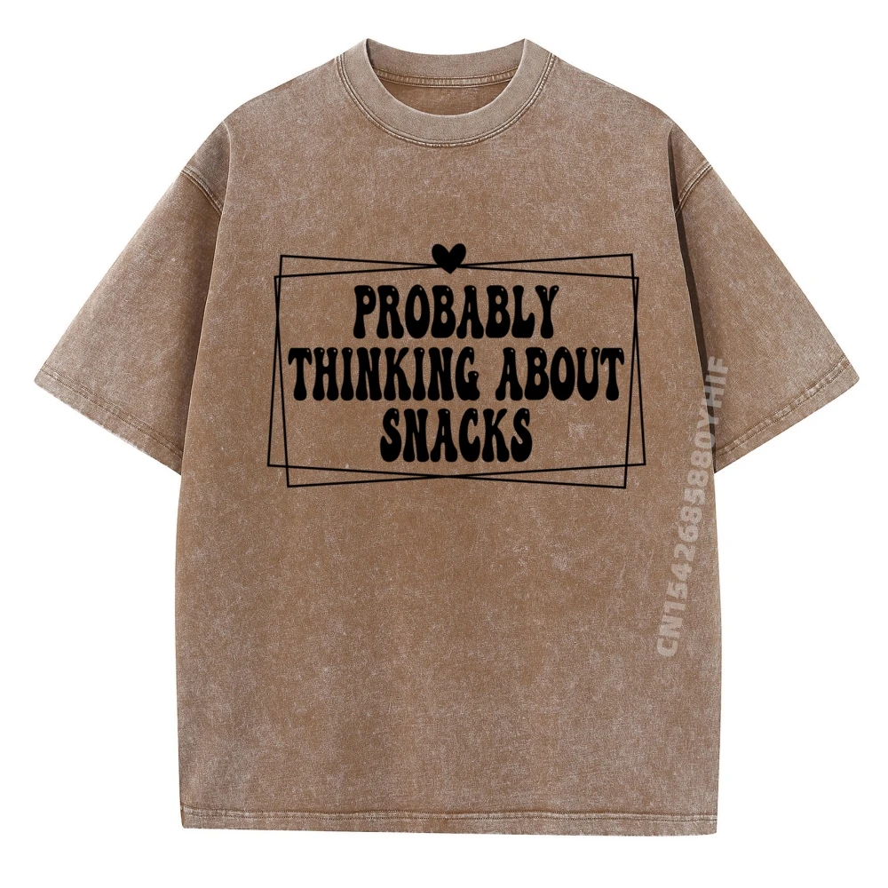 

Probably Thinking About Snacks Apparelprobably Thinking About Snacks Funny Snacks Lovers Kids Grpahic Tee Men's Washed Shirt