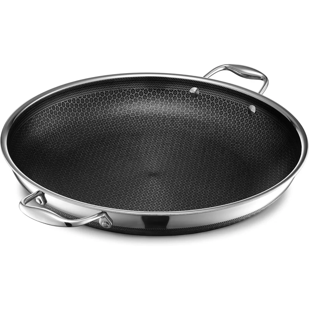 Hybrid Nonstick 14-Inch Frying Pan with Steel Lid, Great for Braising, Dishwasher and Oven Safe, Induction Ready