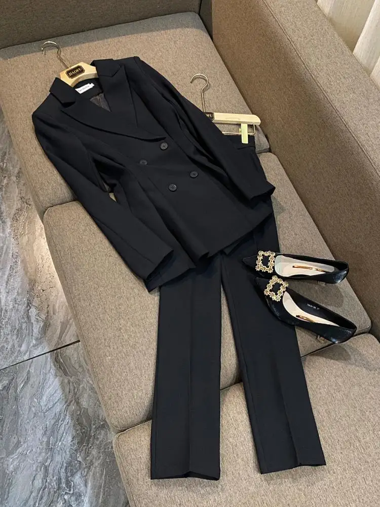 

Bla Slim Fit Two Piece Suit Set Korean Sle Winter Faion Belted Waist Enhancing Profional OL Workwear Ensemble