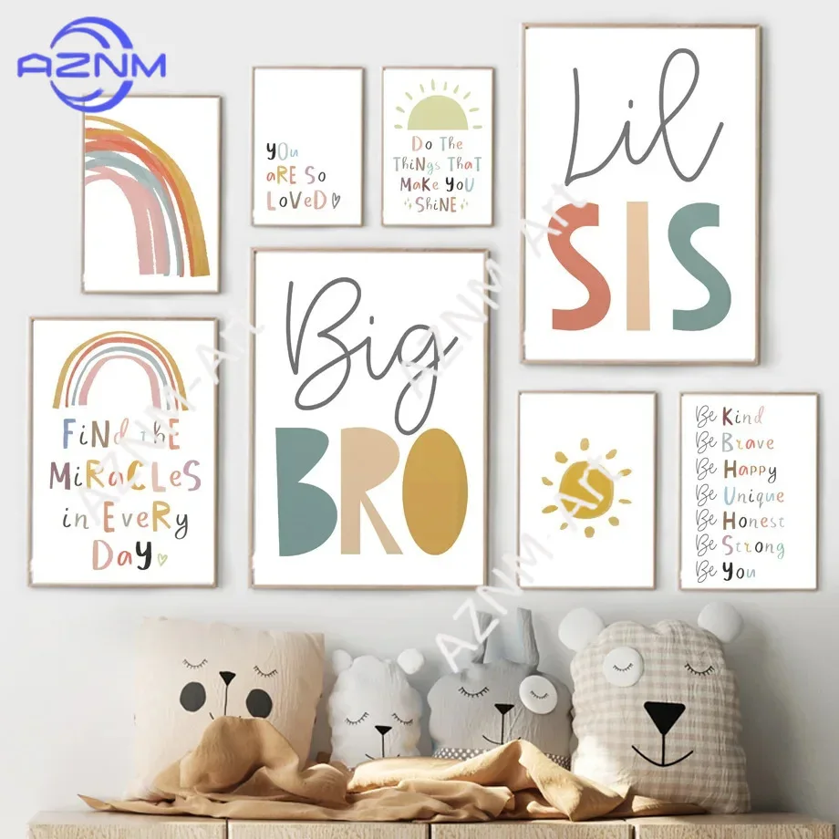 1PC Color cartoon English education poster Rainbow Canvas Poster Wall art children room baby bedroom picture