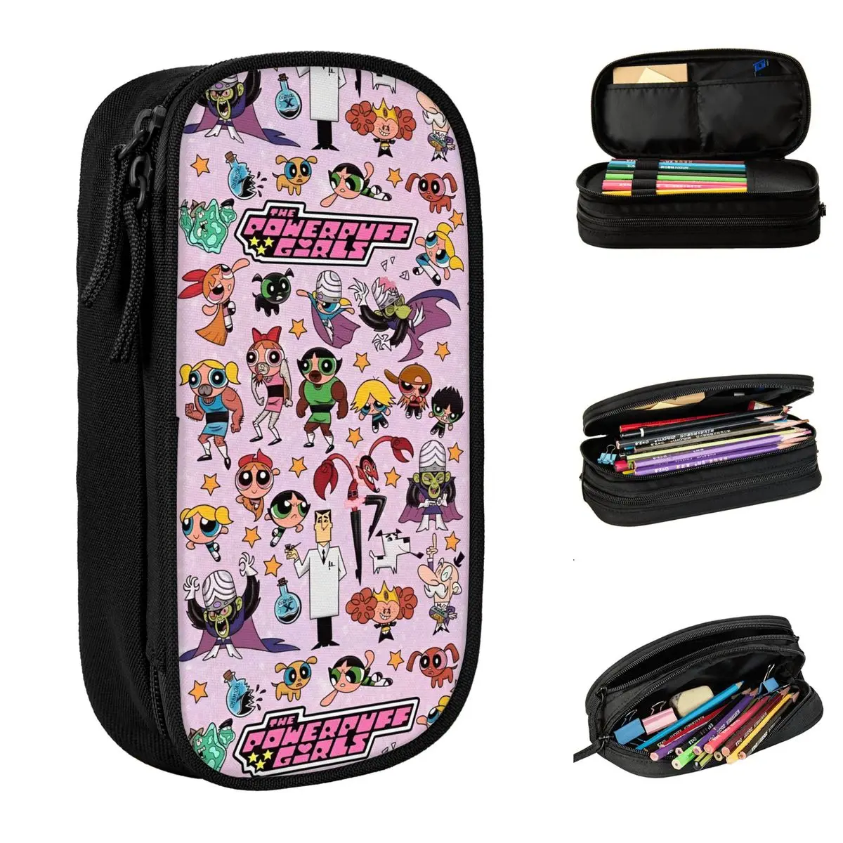 

The Powerpuff Girls Cartoon Pencil Case Classic Cute Anime Blossom Pen Holder Bags Student Large Storage School Gift Pencilcases