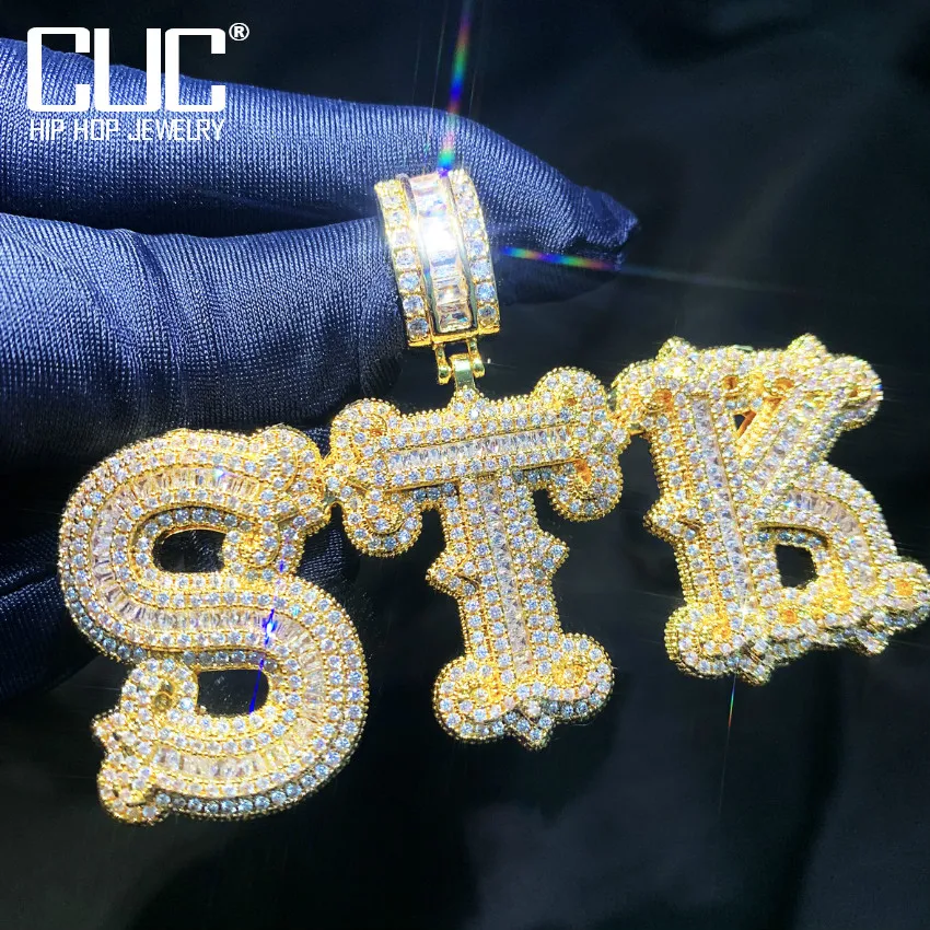 CUC Custom Name Pendant Iced Out Cubic Zirconia Initial Letter Chain Necklace For Men Women Hiphop Rock Jewelry Gift