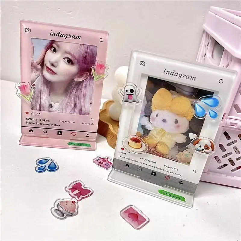 INS Acrylic Standing Plaque Creative Shaker Photo Frame with Emoji Expression Album Mini Card Display Stand and NFC Feature