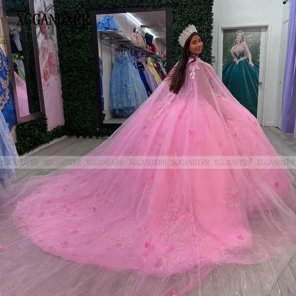 Robe De Quinceanera rose personnalisée, robe De bal, chérie, avec Cape, pour 16 ans, spectacle, Gala, 2025
