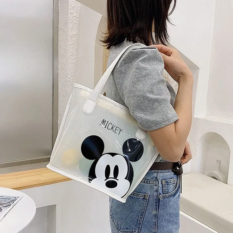 Disney Mickey Mouse Handbag Transparent Casual Tote Fashion Woman\'s High Capacity Waterproof Bag Summer candy color Bag