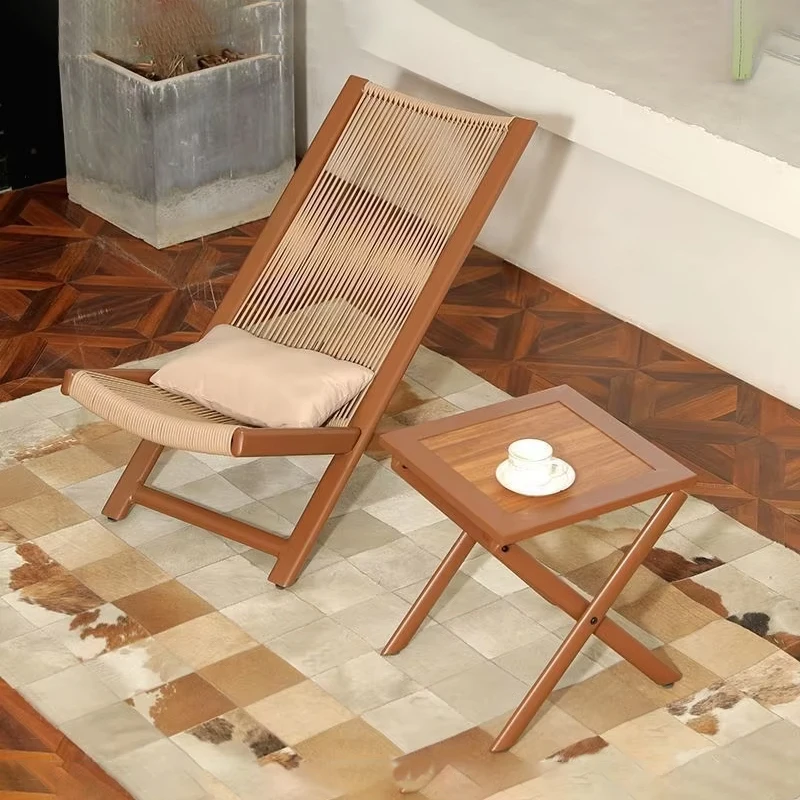 Outdoor    Rattan Recliner Waterproof Sunscreen Courtyard Folding Chair Metal Skeleton Backrest Chair Camping Furnitures