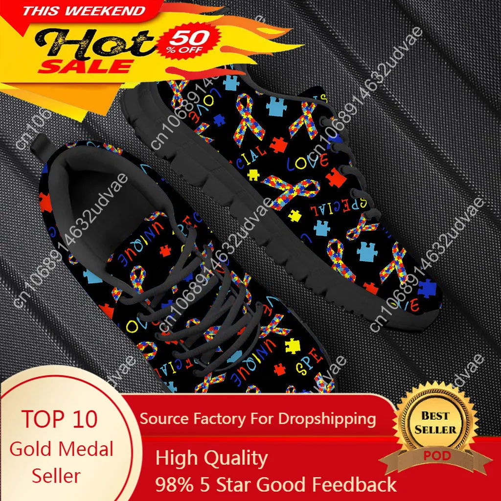 Woman Flats Shoes Autism Awareness Design For Girls Personalized Walking Shoes Female Wear-resistant Sport Sneakers