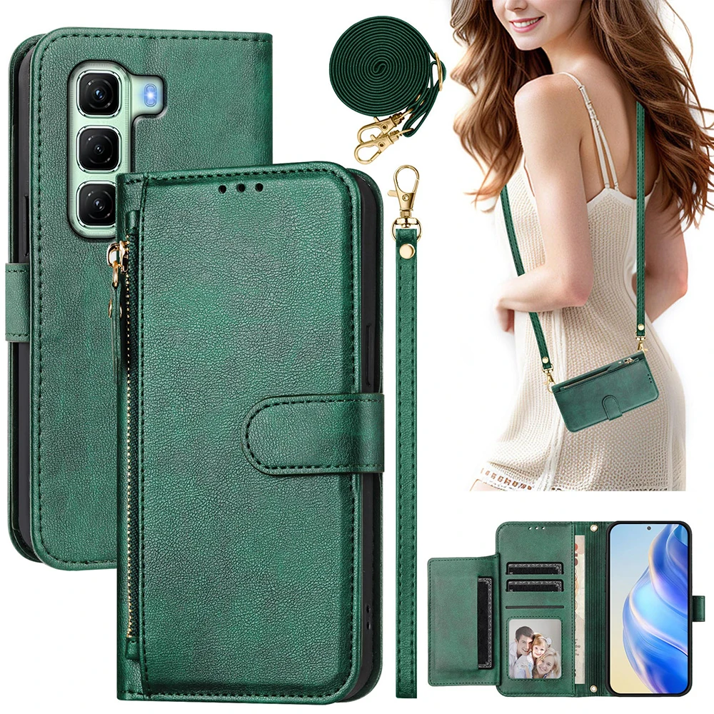 

Для Infinix Hot 50 Pro Plus 2025 плечевой ремень на молнии Кожаный кошелек Funda Для Infinix Hot 50i Чехол Hot 50 40 Pro Откидная крышка