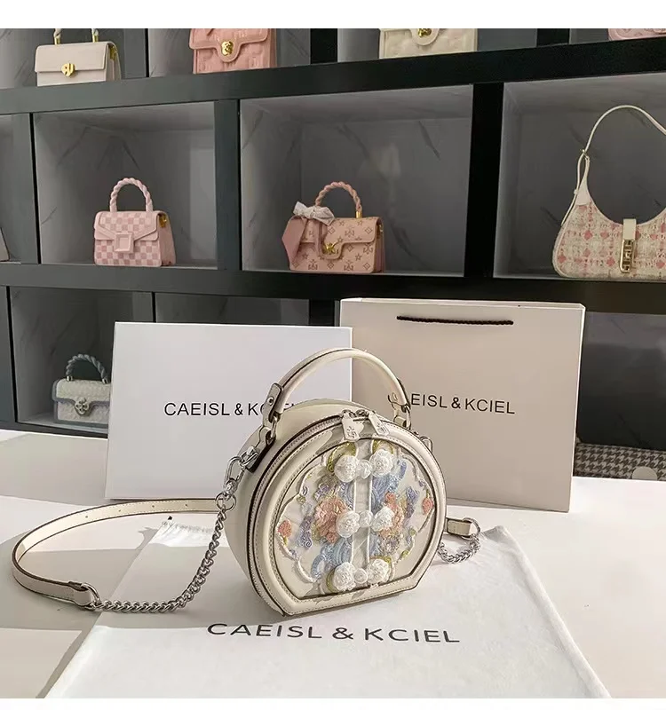 Borsa circolare in pizzo ricamato con perline in pelle testurizzata di alta qualità Borsa da donna alla moda Borsa da donna Borsa a tracolla con