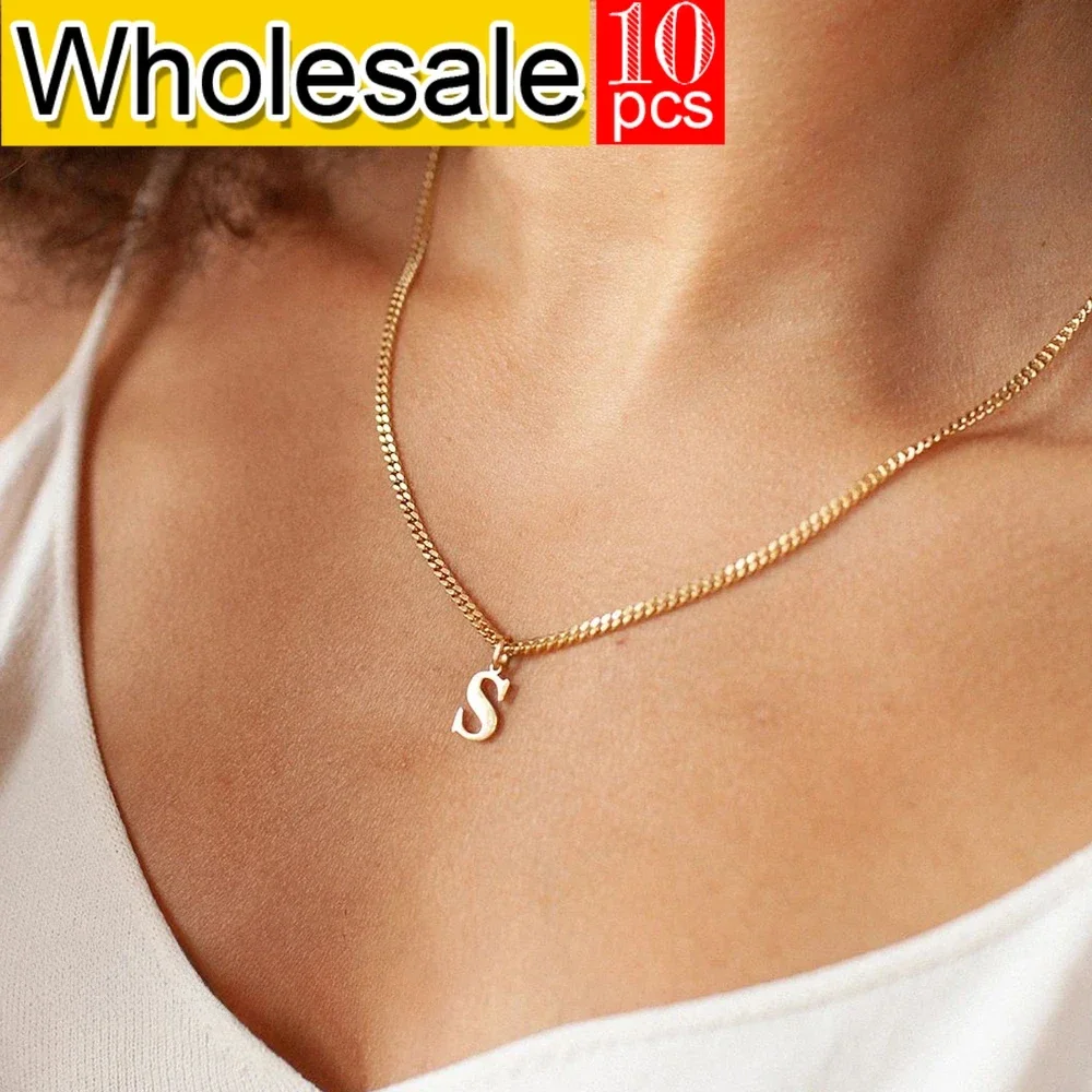 women 10PCS Initial Alphabet Pendant Stainless Steel Charm for Making Necklace Minimalism Accessories Women's Jewelry Wholesale