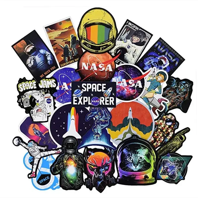 100Pcs SPACE EXPLORER STICKERS Galaxy Galaxy Astronaut Rocket Alien Vinyl Waterproof Stickers Decals for Laptops Skin Cover