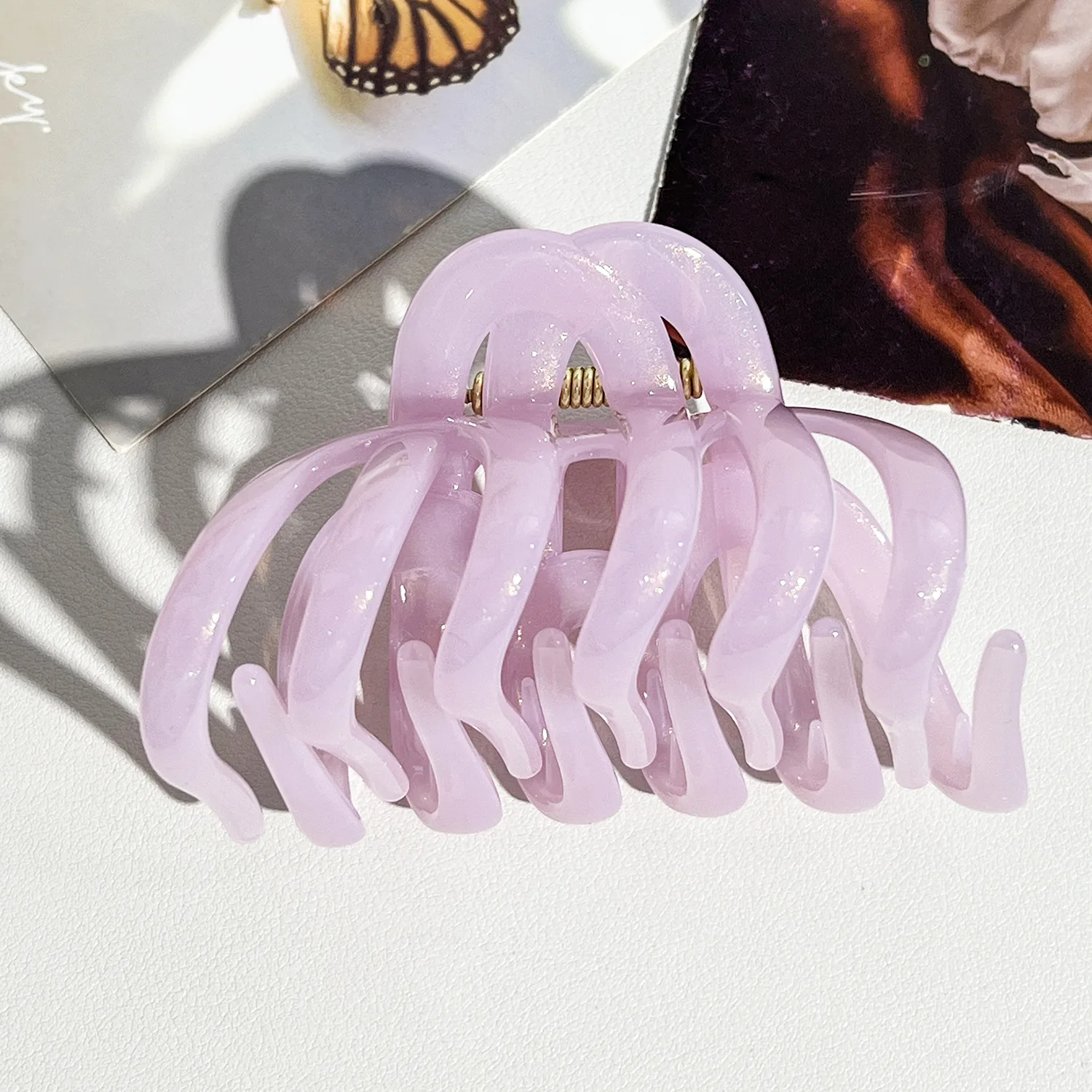 

Elegant Gold Powder Large Shark Claw Women Hair Clip for Thick Hair Durable Material Hair Accessory Solid Color Grab
