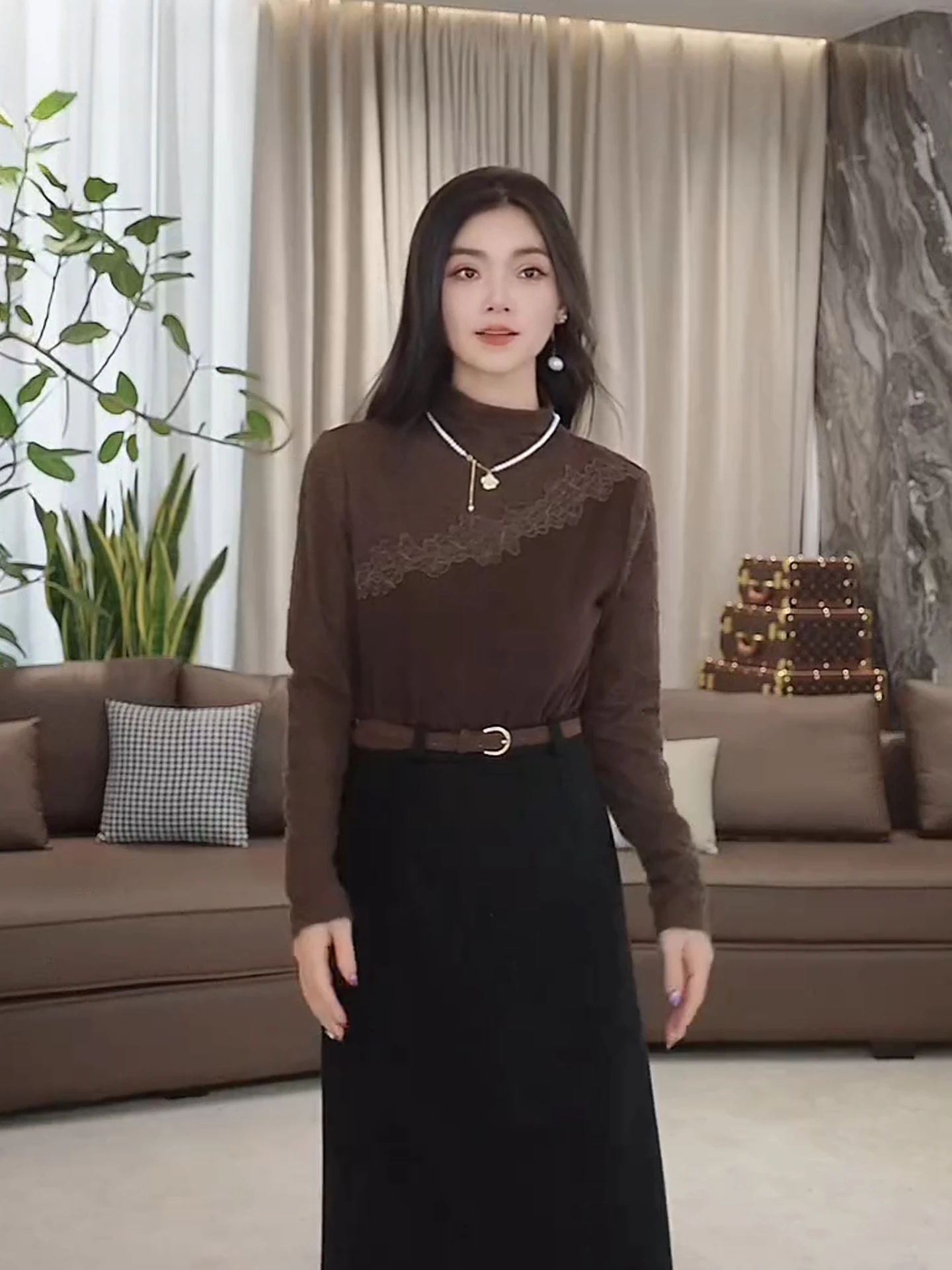 Camada Base Térmica com Detalhes em Renda e Forro de Lã, Ajuste Slim, Versátil para Outono e Inverno da Qianyu Laila