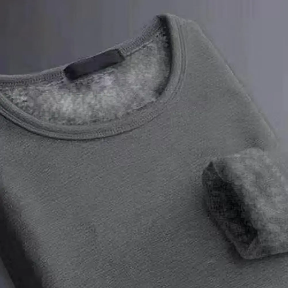 Ropa interior térmica para hombre, Tops de manga larga con cuello redondo, forro polar de Color sólido, ropa interior térmica de fondo