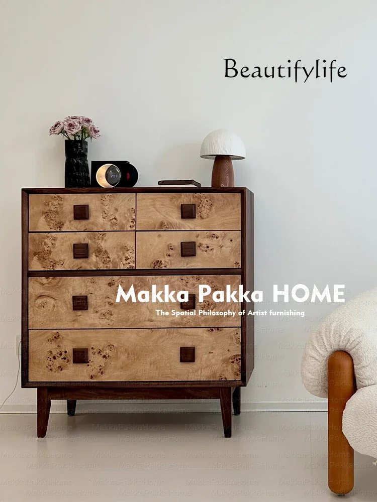 YJ57 العصور الوسطى الرجعية الخشب الصلب شجرة الورم تخزين الصدر الإبداعية مفاجأة هادئة الرياح الفن الطعام خزانة جانبية غرفة نوم كابينة التخزين #5