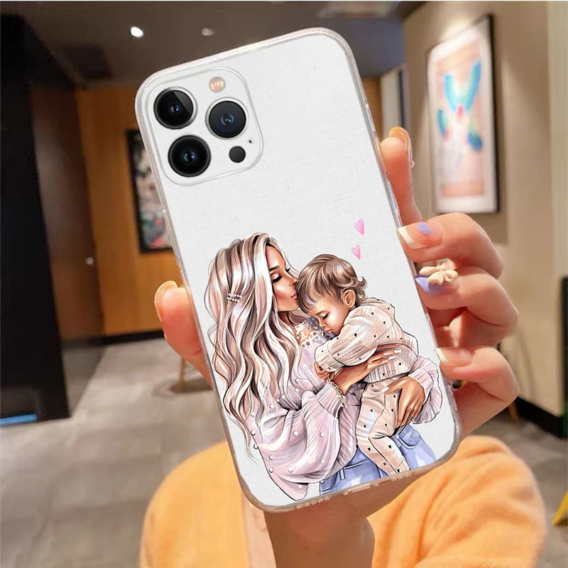 Phone Case For iPhone 16 15 14 Pro Max 16 15 14 13 12 Pro 15Plus iphone 11 Mother Mom Daughter Son Case Funda