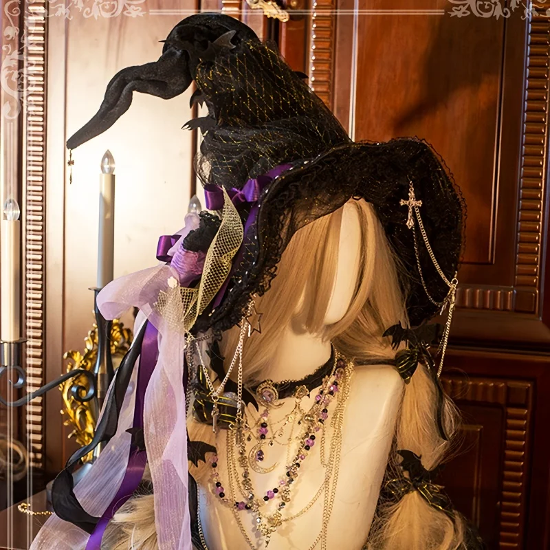 

In Stock New Cool Halloween Makeup Ball Cosplay Magic Girl Lolita Magic Hat Lolita Girl Magic Wizard Hat Props Decoration Gifts