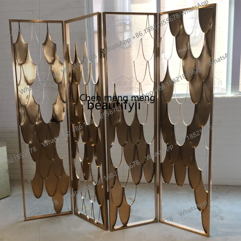

B178 Modern fish scale stainless steel screen folding brushed, partition hollow decorative wall customization2936