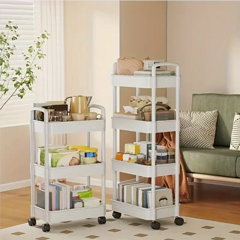 1 PC 3-4-5-Layer Rolling Plastic Storage Cart with Armrests - Space-Efficient Multi-Room Organizer, Matte Finish