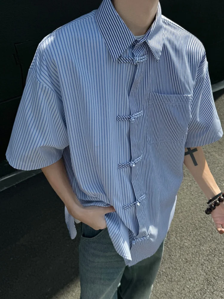 

Summer Men's ort Sve irt Casual Loose Thin Five-Sve Splice Lightweight Breathable Faionable Youth Button-Up