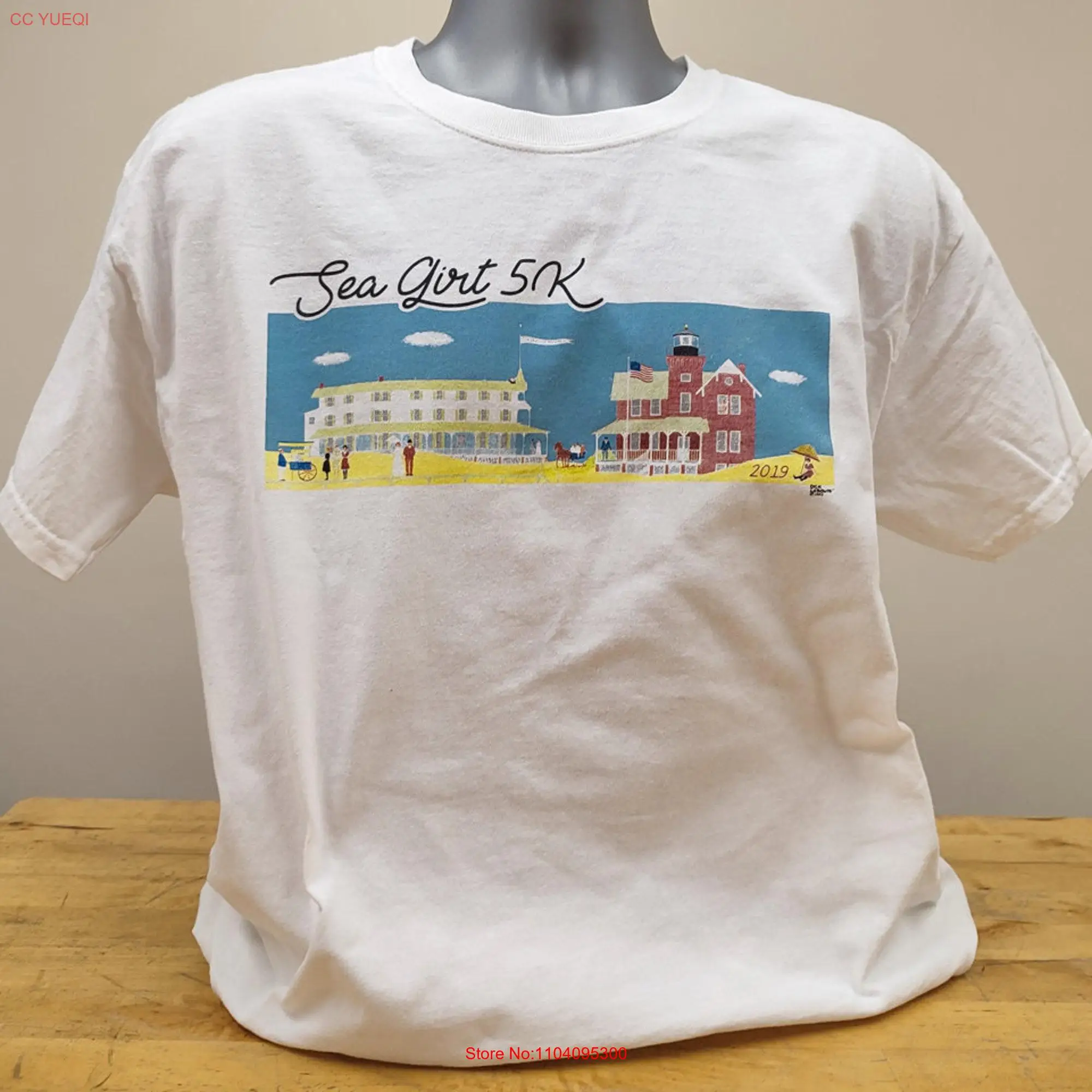 Sea Girt 5K Race T Shirt Size Large White Used Condition 314 long or short sleeves