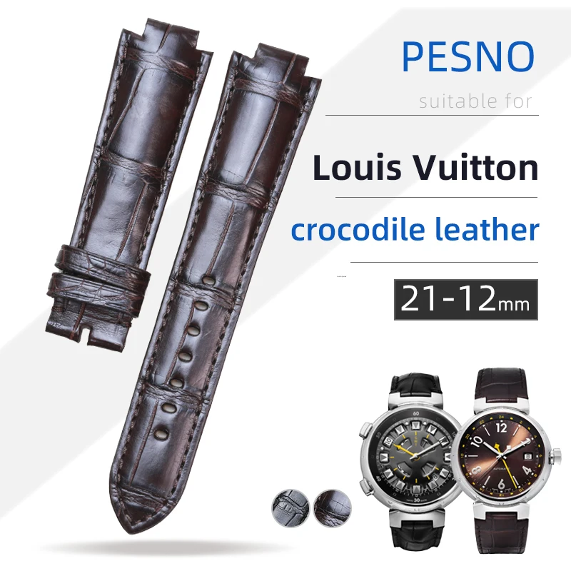 Pesno Suitable for Louis VuittonTambour Q102I0/Q11115 Genuine Alligator Skin Crocodile Leather Watchstrap Men Bands Accessories