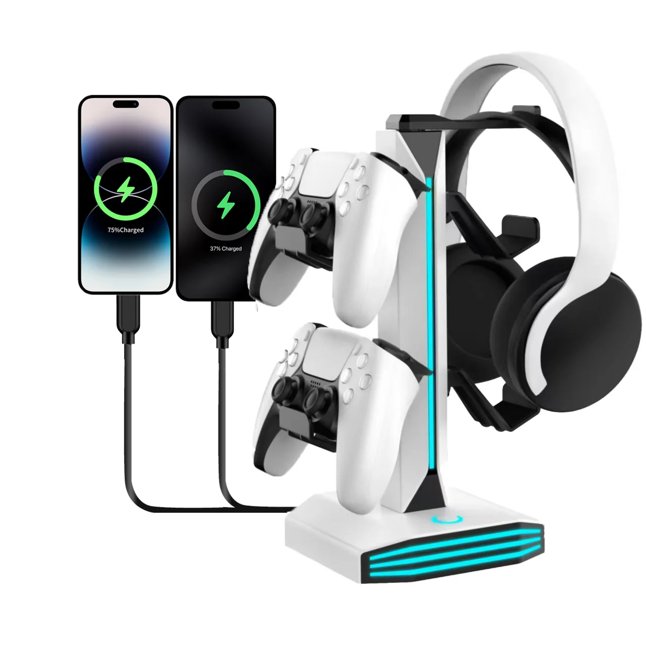 

RGB Game Controller Holder Rack with 7 Light Modes, Headphone Stand 2 USB Charging and 1 Type-C for PS5/PS4/Xbox/Switch Pro