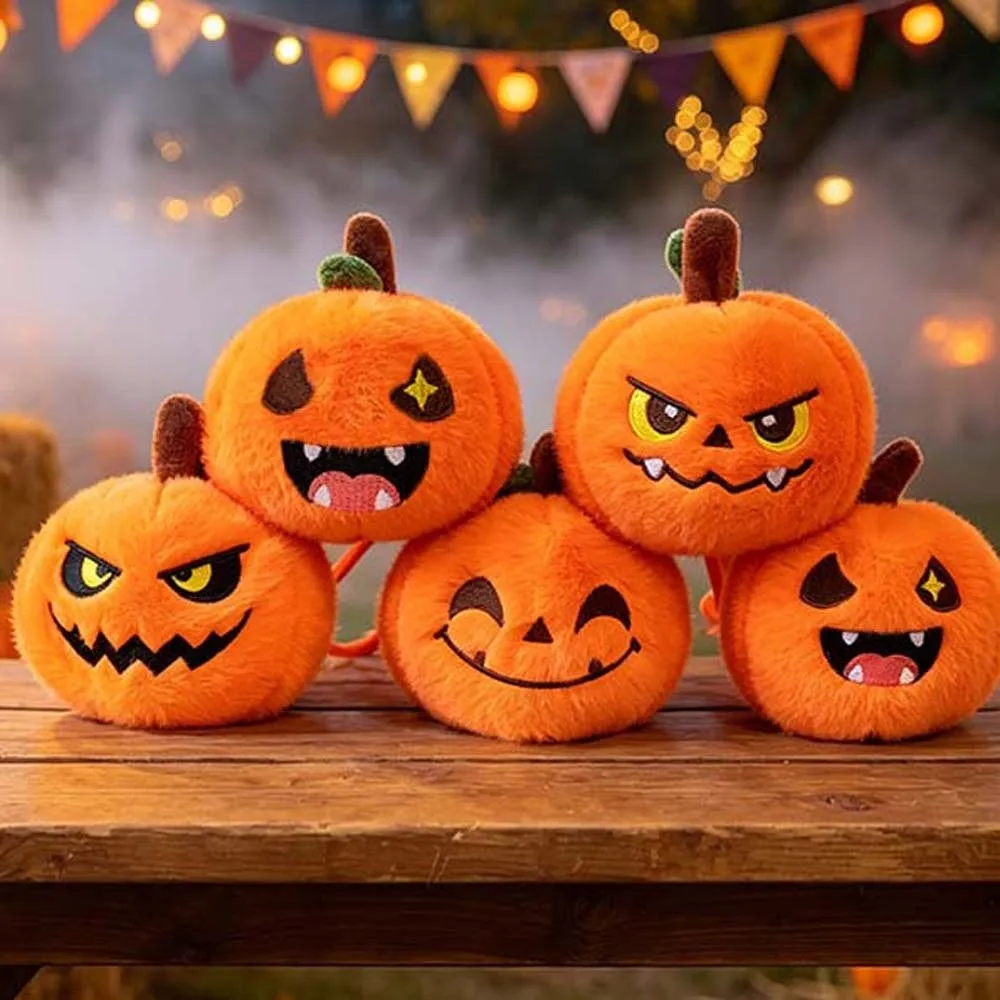 Soft Fabric Pumpkin Key Chain Vibrant Color Lightweight Funny Expression Comfortable Texture Compact Size