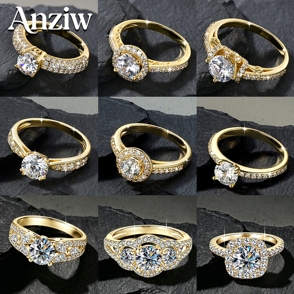 Anziw Zertifizierter Moissanit-Ring VVS1 Labor-Diamant Solitärring für Damen Verlobungs-Versprechen-Ehering Schmuck 14k Goldfilled