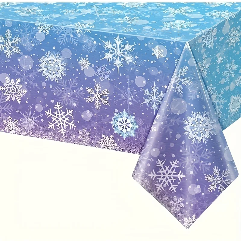 1pc Winter Snowflake Pattern Plastic Tablecloth, 54×108 Inches, Sturdy & Durable, Ideal for Christmas, New Year Celebrations and