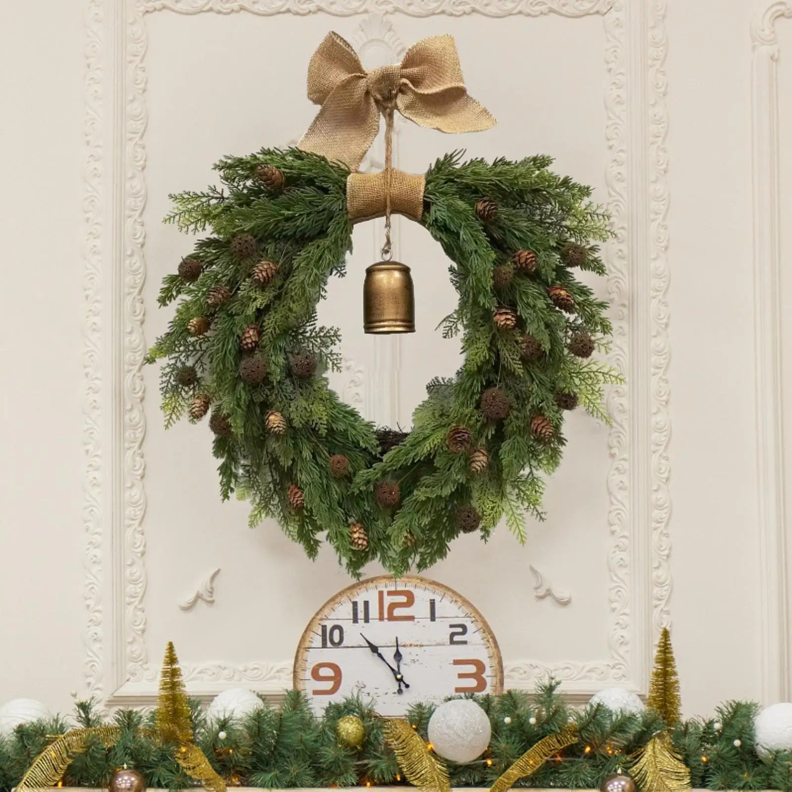 Christmas Bell Wreath Decoration for Celebration Indoor Outdoor Farmhouse