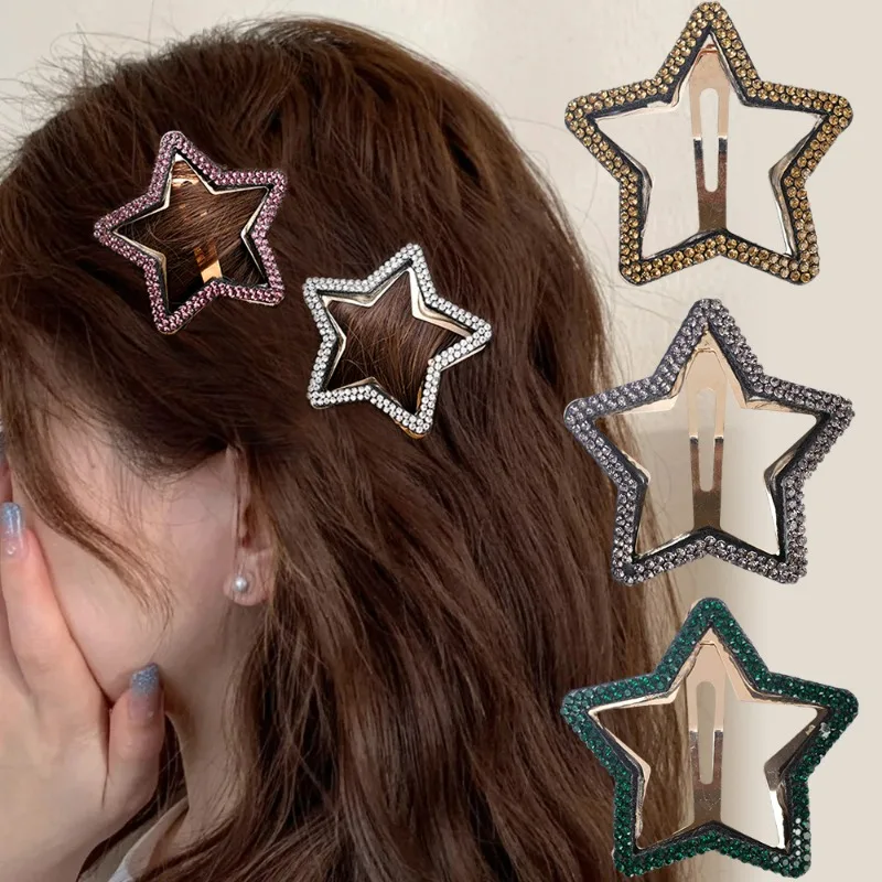 Fashion Rhinestone Hair Clips Korean Simple Color Star Wave Hairclips Women Snap Hairpin Hairgrip New Item Headwear Accessories