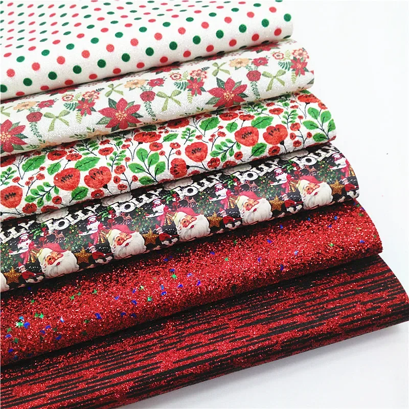 Christmas Synthetic Leather Sheets HOLLY Polka Dots Mistletoe Printed Faux Leather Fabric Vinyl DIY Craft Sheets Mini Rolls W277