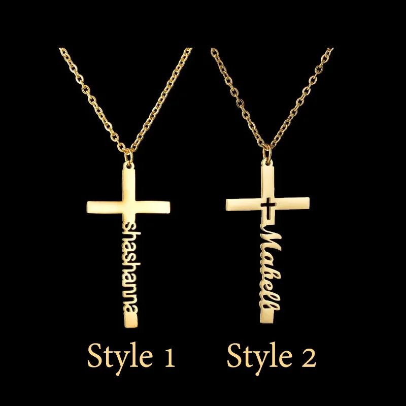 اسم شخصي الصليب قلادة مخصصة الفولاذ المقاوم للصدأ عقد ذهب الصليب قلادة تصميم بسيط الأزياء والمجوهرات هدية عيد ميلاد