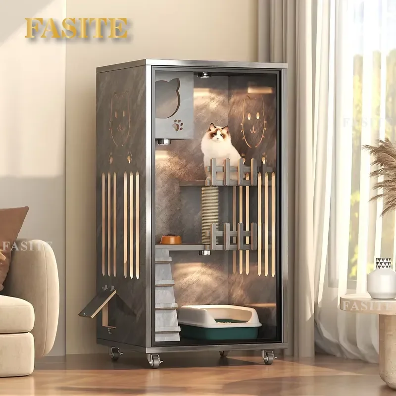For Cat Villa Luxury Modern Pet House Breathable Composite Tempered Glass Animal Pattern Furniture