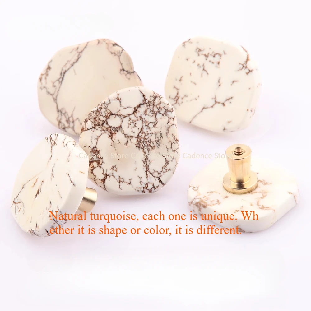 Natural White Turquoise Marble Brass Cabinet Drawer Door Handle Knob Wall Clothes Cap Hook