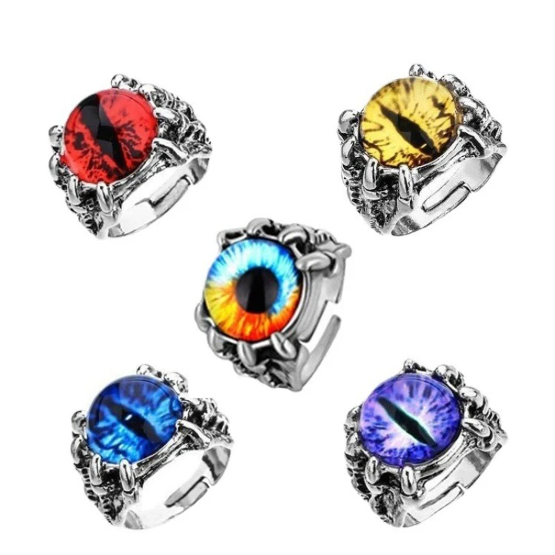 Nuevos Anillos Únicos Ojo del Diablo, Anillo Gótico de Aleación Ojo de Sauron Ajustable para Hombres y Niños, Accesorios Hip Hop