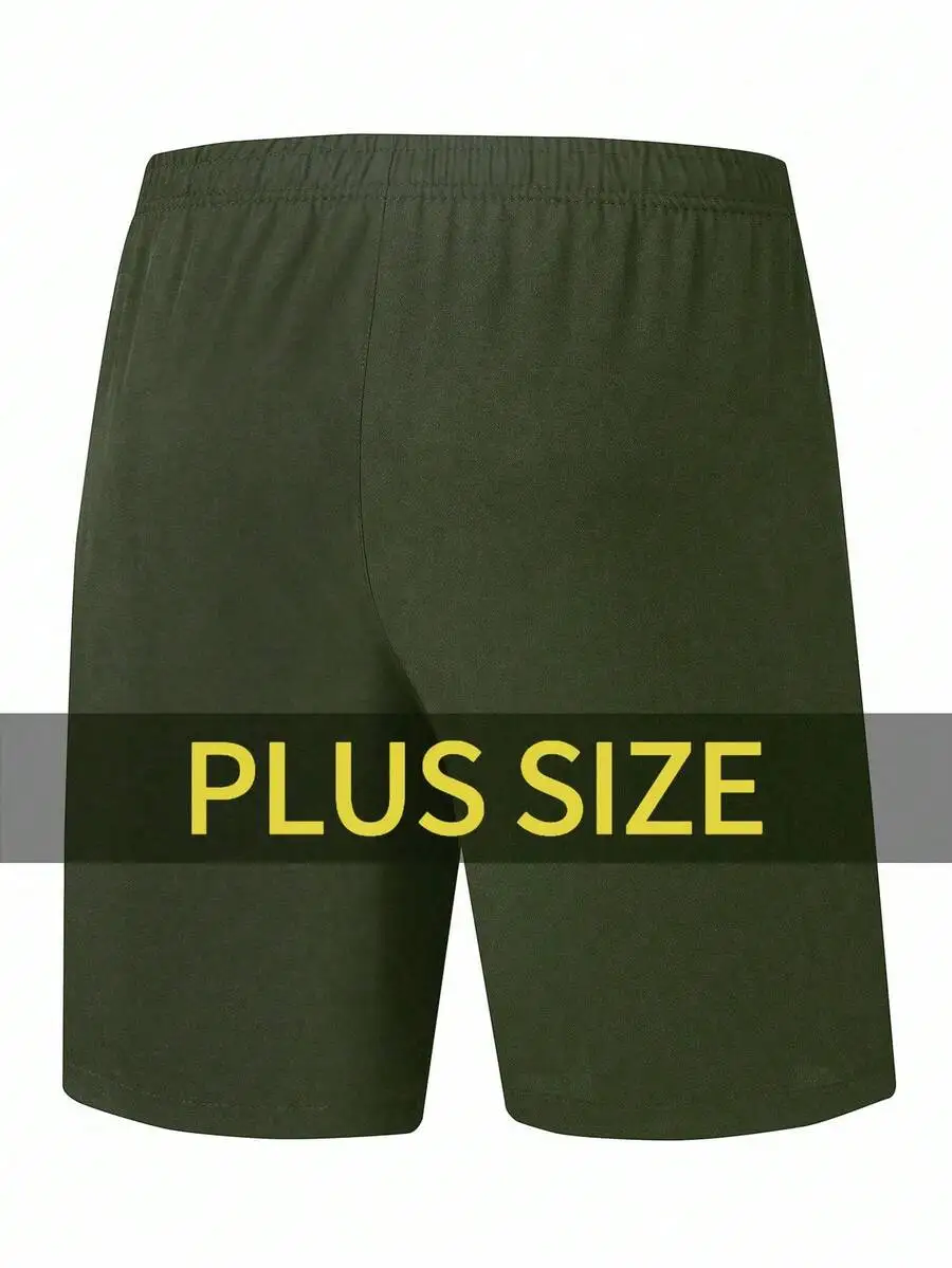 

Olive Green Plus Size Mens Elastic Waist Shorts With Zippered Pocket For Casual And Sport Use