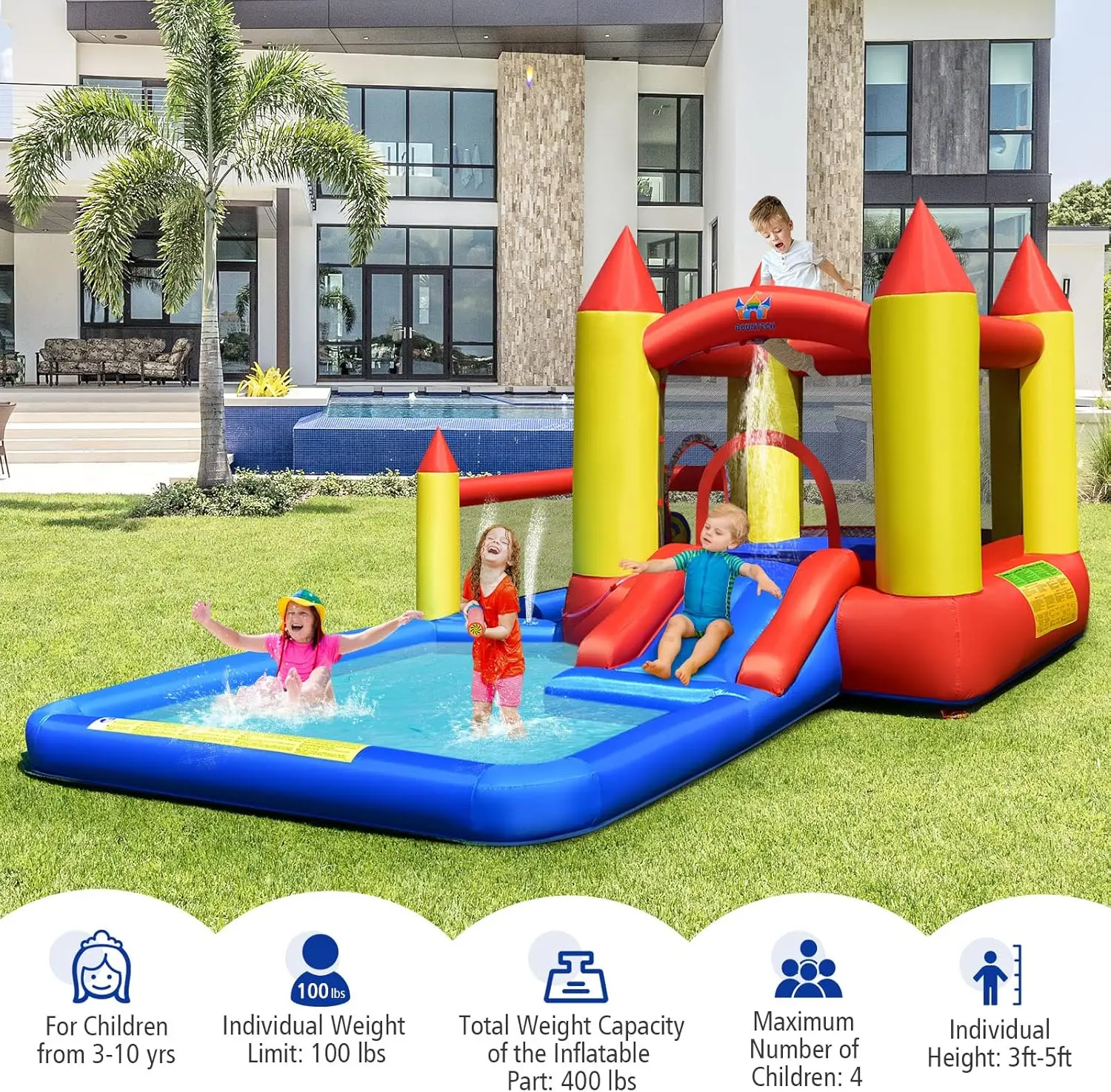 Tobogán de agua inflable para niños, casa de rebote, interior y exterior, soplador de 480w