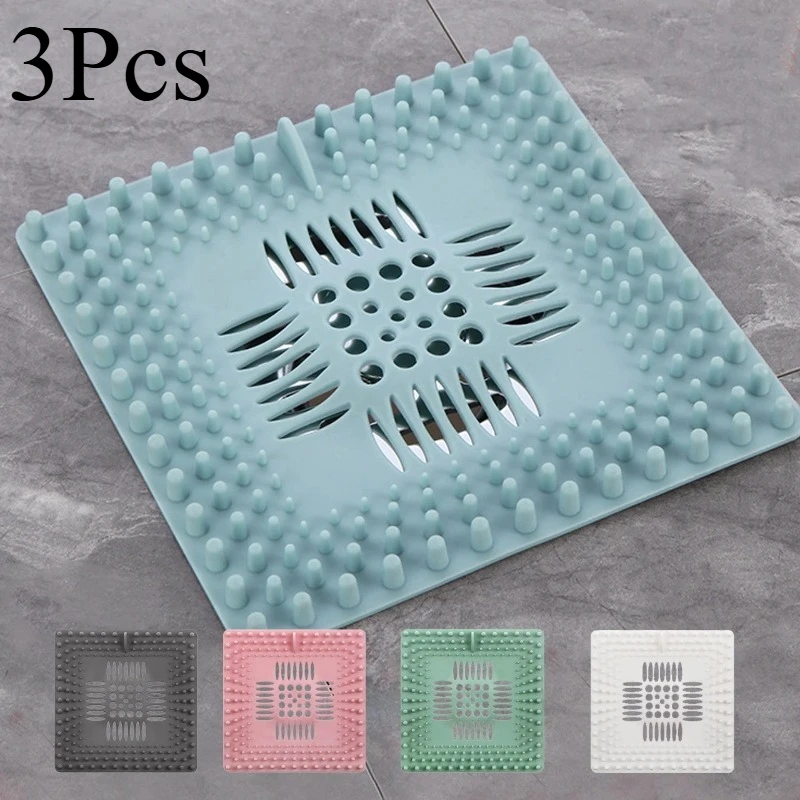 

3Pcs/Pack Square Soft Hair Filter Catcher Sink Anti-blocking Strainer Shower Floor Drain Stopper Kitchen Bathroom Deodorant Plug