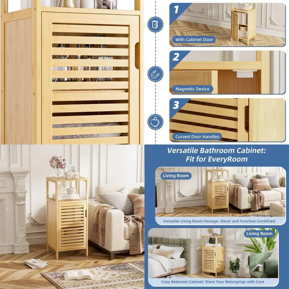 

Компактный напольный шкаф из бамбука с 4-уровневым ящиком для хранения вещей на боку дивана или кухни, естественная отделка