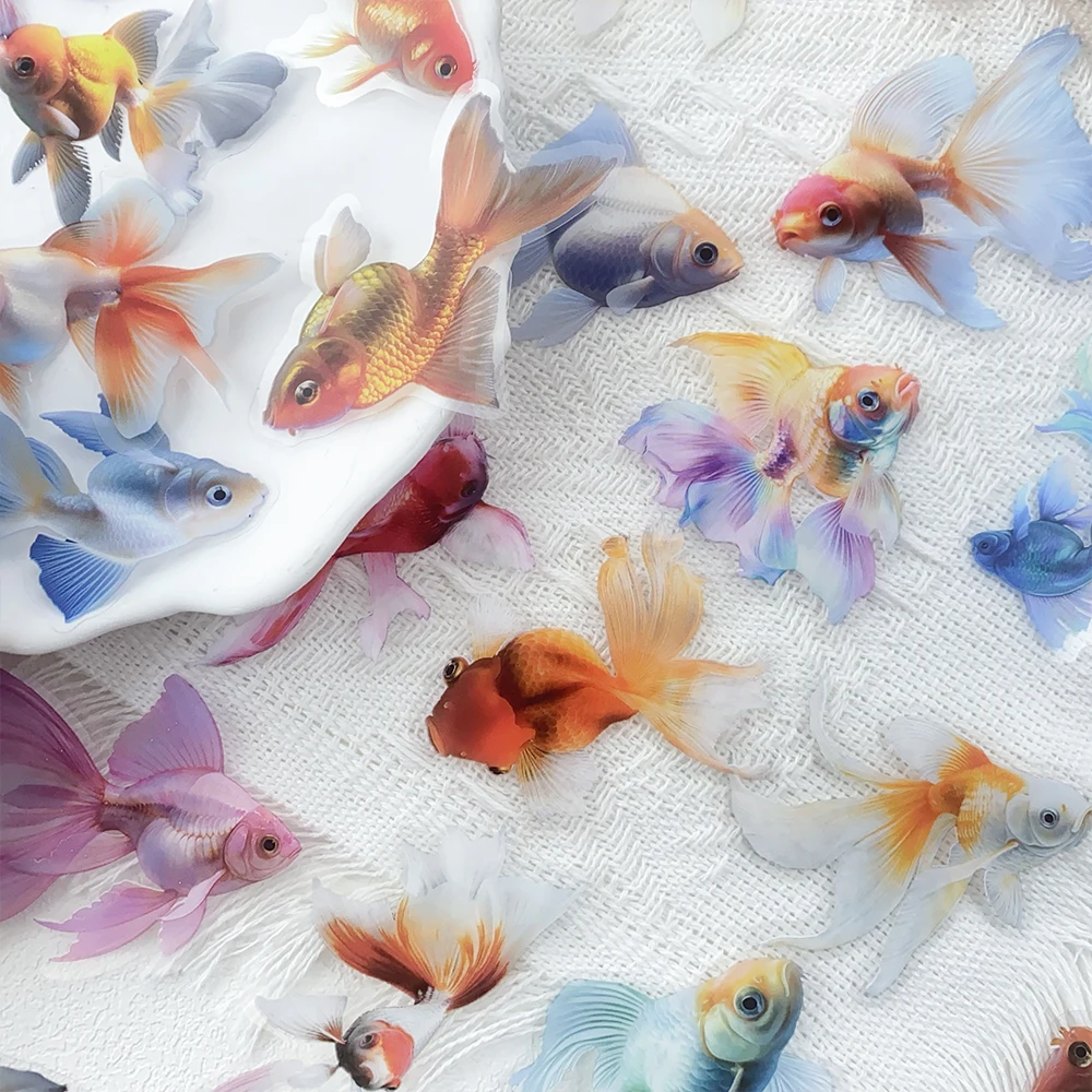 50pcs Cute Goldfish Transparent PET Stickers Decals For Phone Laptop Refrigerator Suitcase DIY Aesthetic Waterproof Stickers