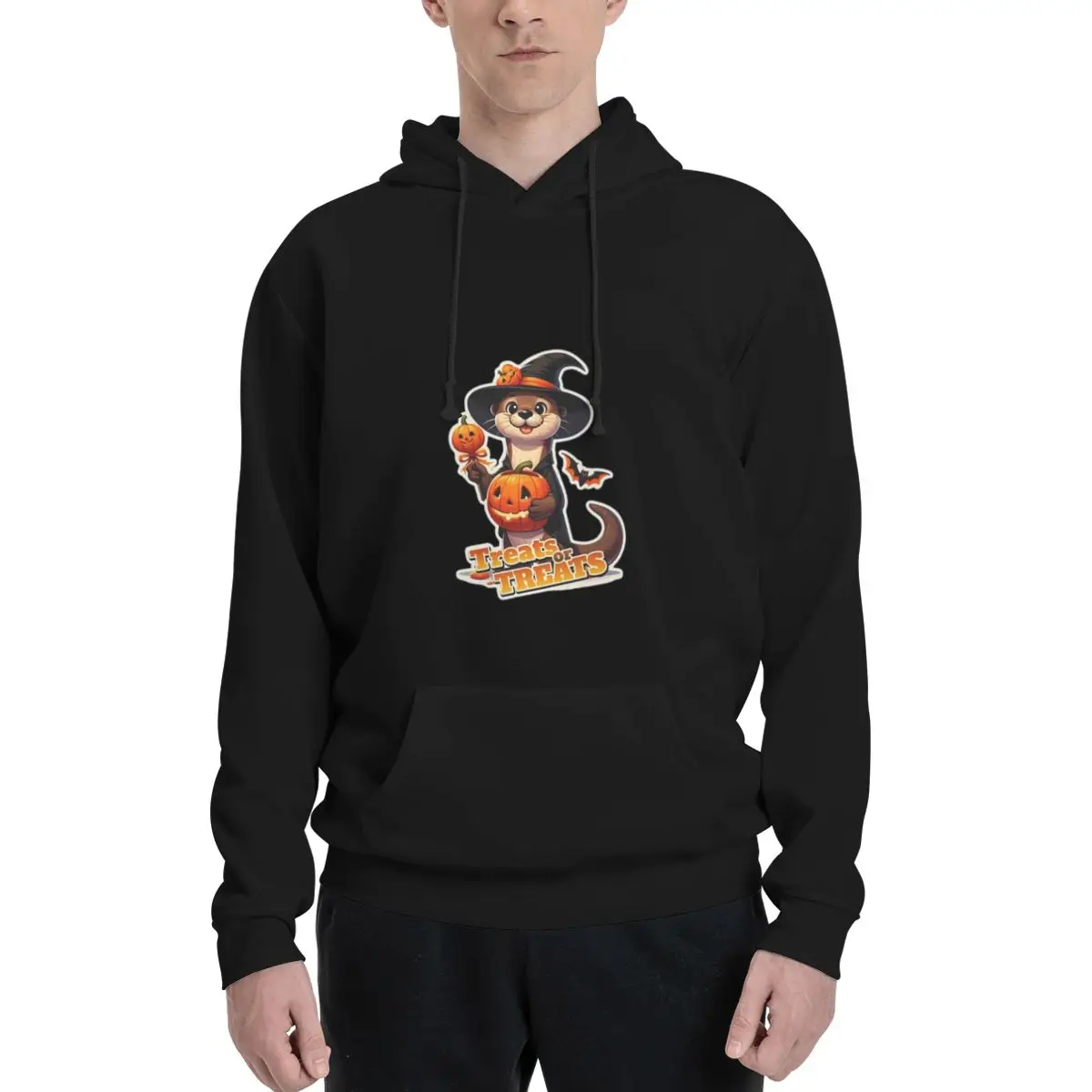 Halloween_Otter-removebg-preview Men's Warm Fleece Hoodie - Durable Polyester Material, Perfect for Outdoor Activities